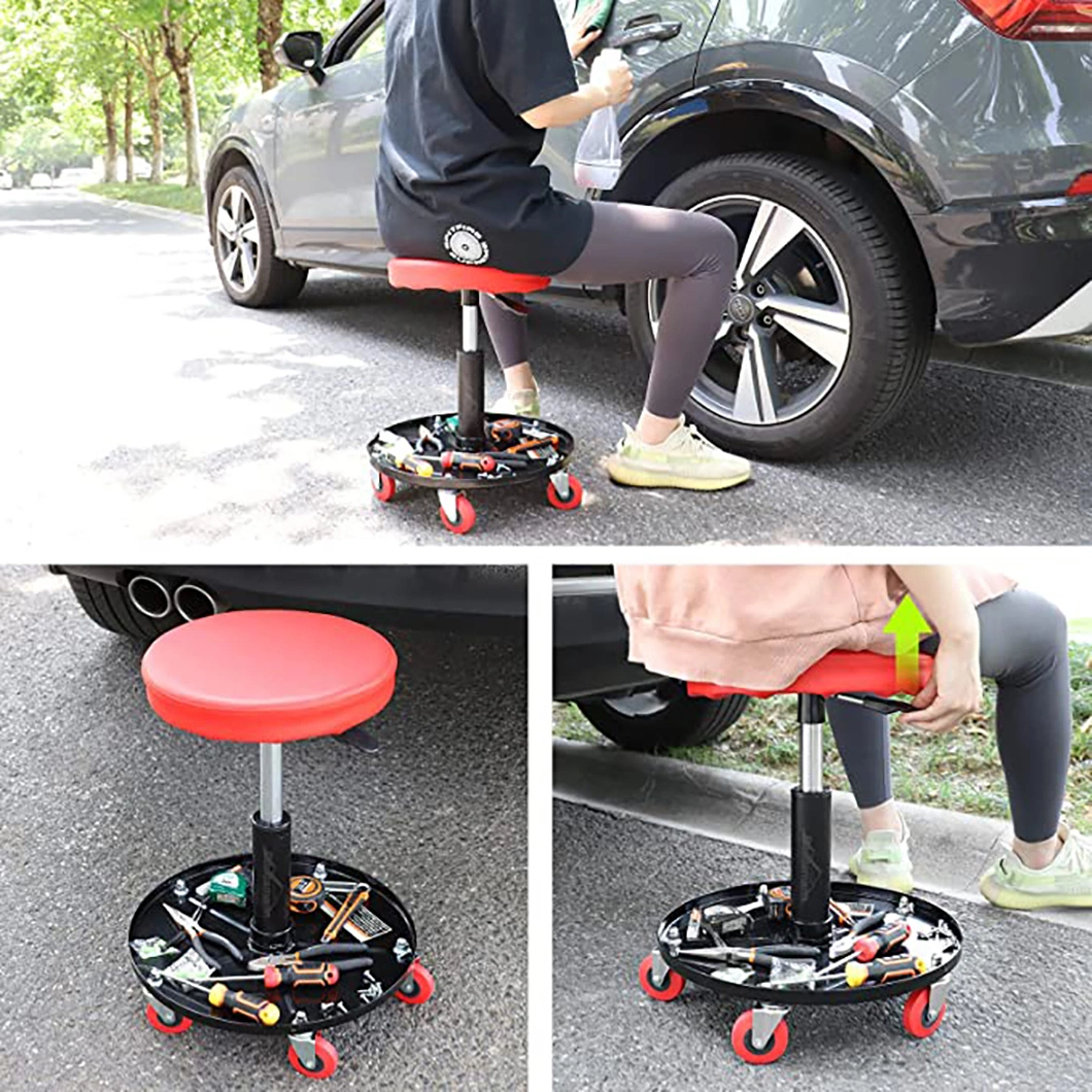 Heavy Duty 300lbs Capacity Creeper Garage Shop Seat Adjustable Cushion Rolling Stool Chair Mechanical Pneumatic Roller Seat